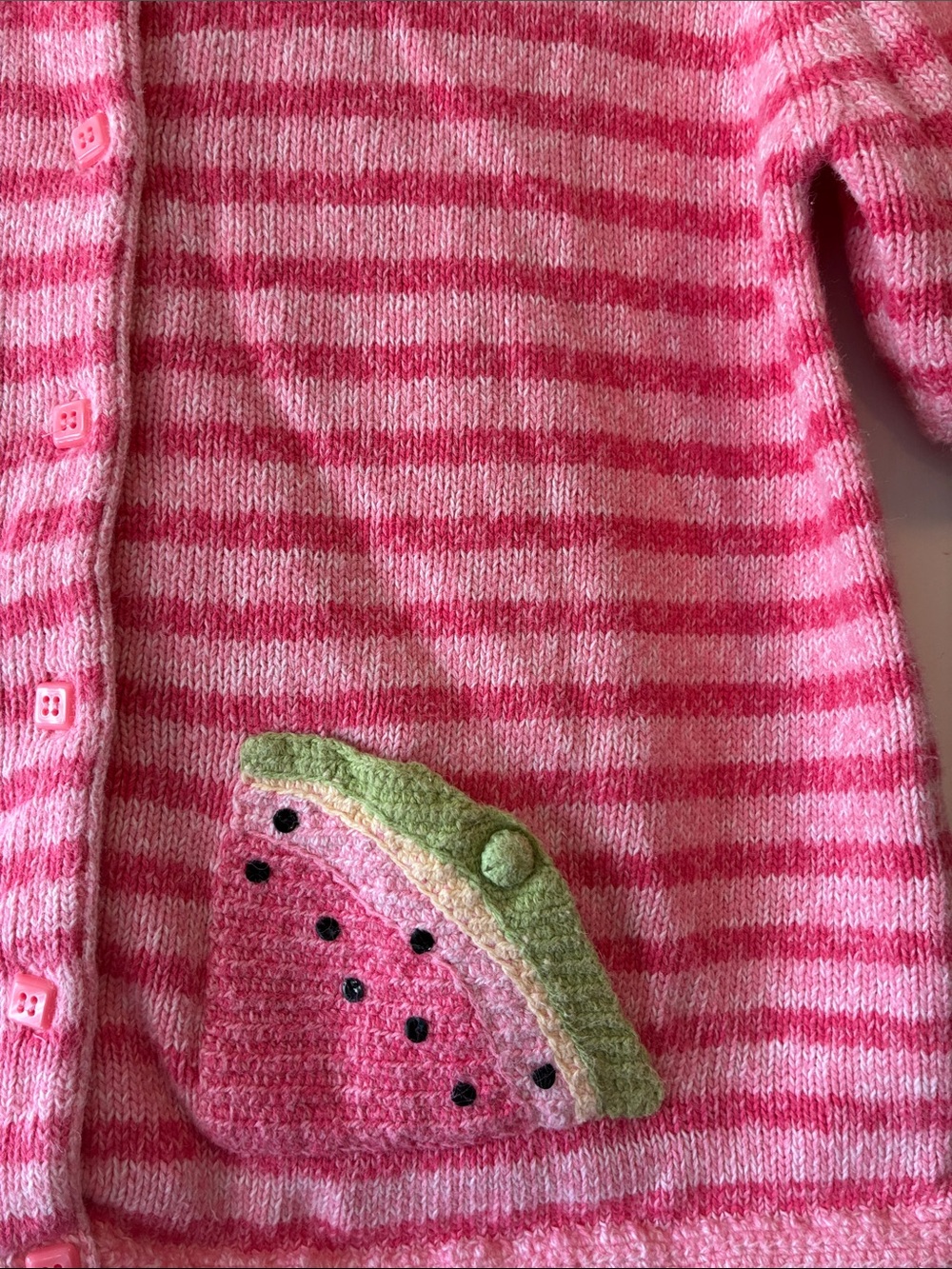 Christopher & Banks Pink Striped Short-Sleeve Cardigan with Watermelon Pockets - Picture 4 of 6